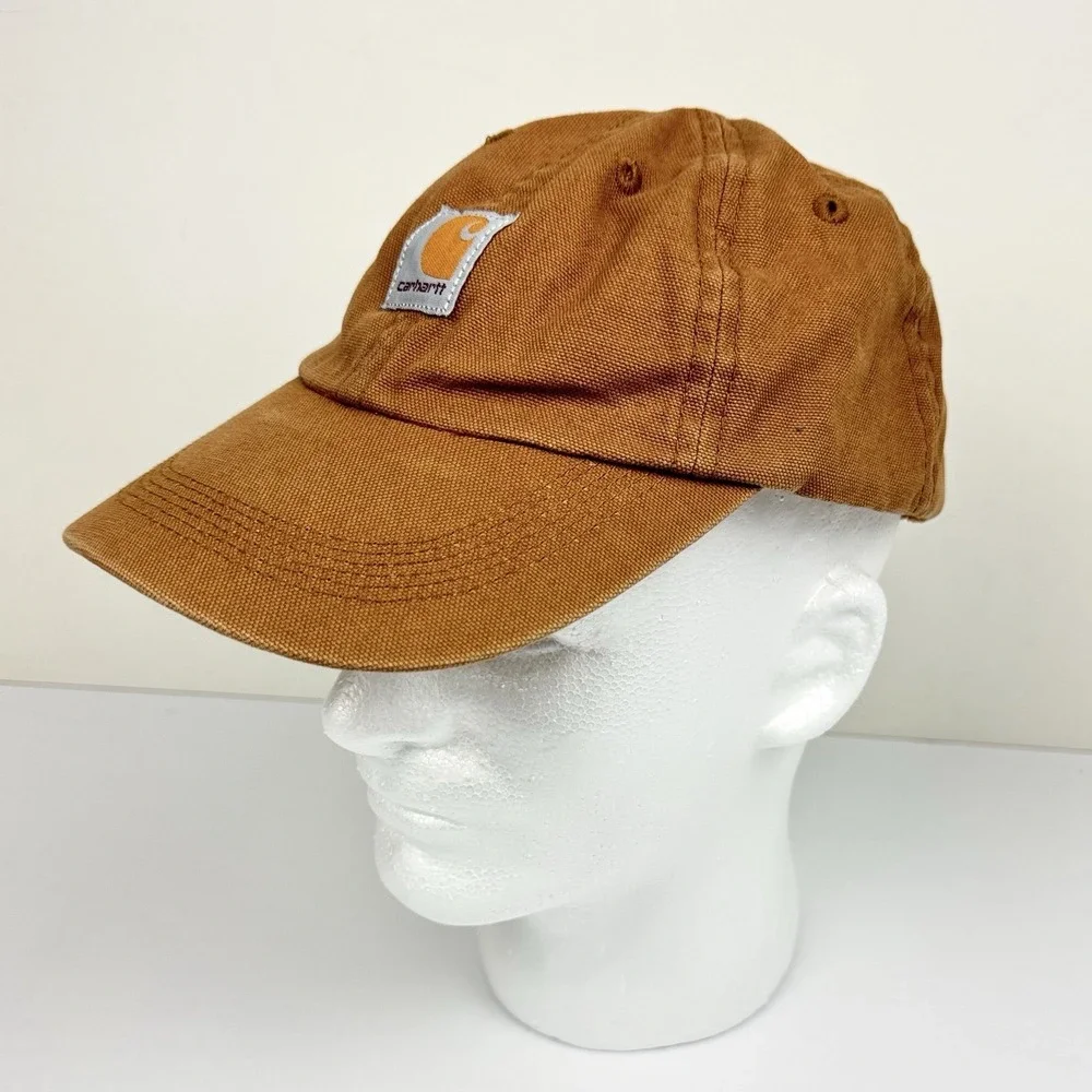 Carhartt Hat Youth Kids Adjustable Brown Canvas Logo Patch Cap Cotton